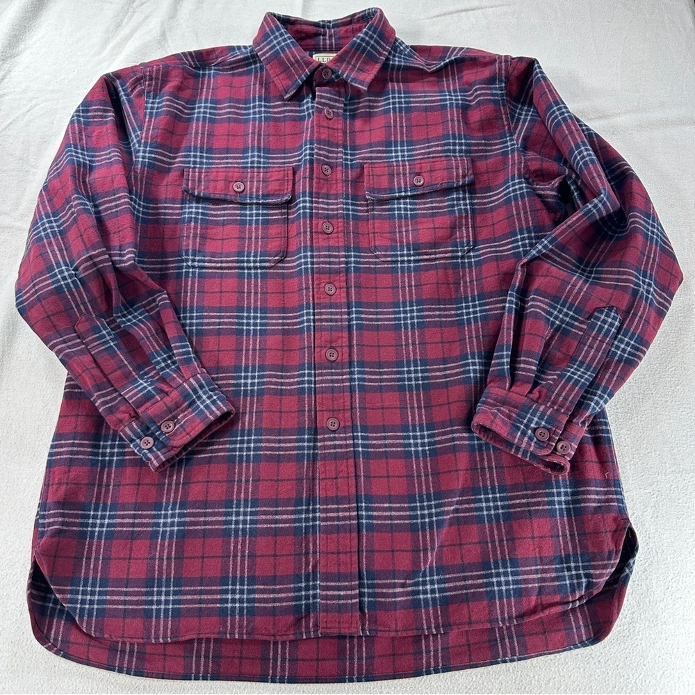 LL Bean Men’s Heavy Flannel Large Red And Blue Plaid Button Down
